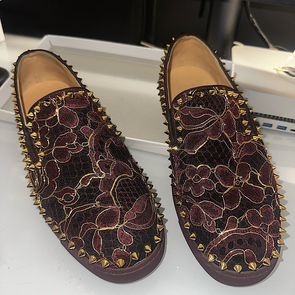 Christian Louboutin - Burgundy Pik Boat Trainers - Size 38.5 or US 8 to 8.5